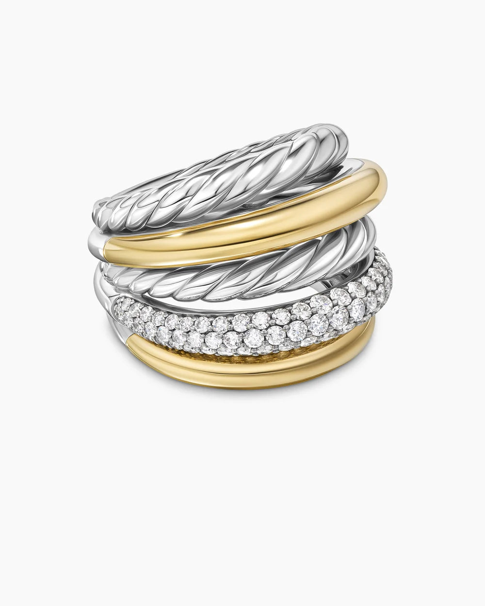 DY MERCER® MULTI ROW RING Sterling Silver with 18K Yellow Gold and Diamonds, 21mm