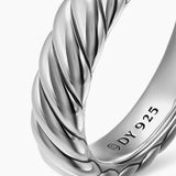 Cable Motif Stelring Silver Band Ring Zoomed in to show DY 925