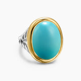 ALBION® OVAL RING Sterling Silver with 18K Yellow Gold and Turquoise, 21mm