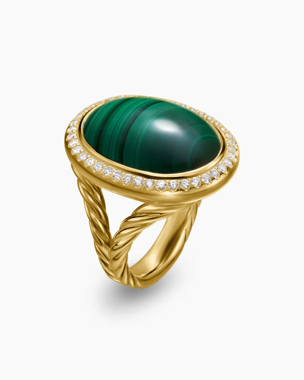 ALBION® OVAL RING 18K Yellow Gold with Malachite and Diamonds, 21mm