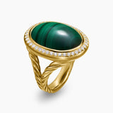 ALBION® OVAL RING 18K Yellow Gold with Malachite and Diamonds, 21mm