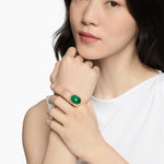 ALBION® OVAL RING 18K Yellow Gold with Malachite and Diamonds, 21mm