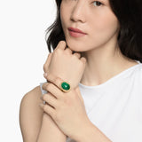 ALBION® OVAL RING 18K Yellow Gold with Malachite and Diamonds, 21mm
