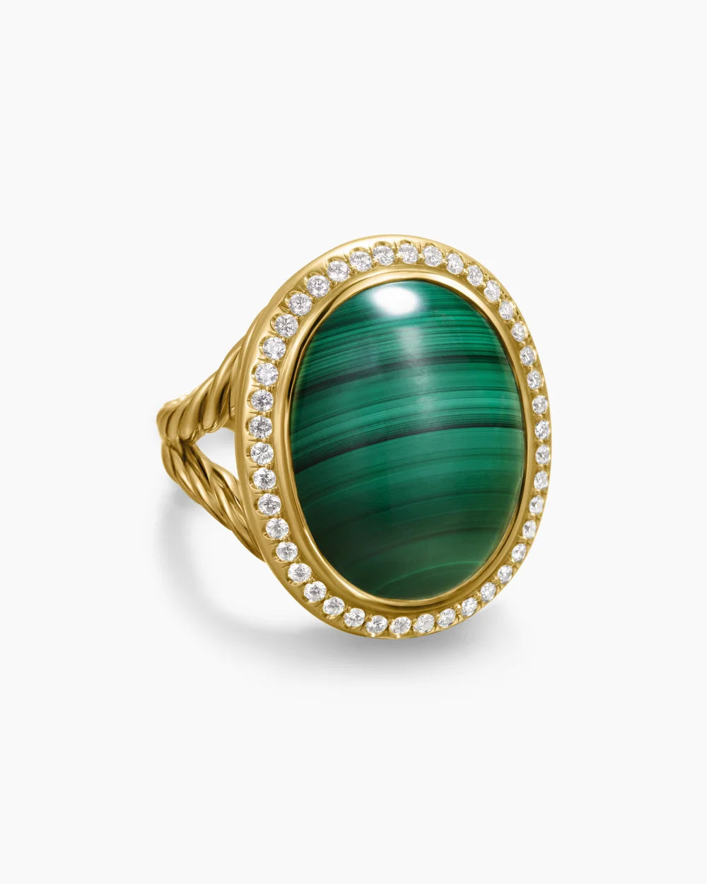 ALBION® OVAL RING 18K Yellow Gold with Malachite and Diamonds, 21mm
