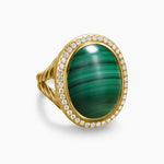 ALBION® OVAL RING 18K Yellow Gold with Malachite and Diamonds, 21mm
