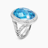Albion® Oval Ring in Sterling Silver with Blue Topaz and Diamonds, 21mm