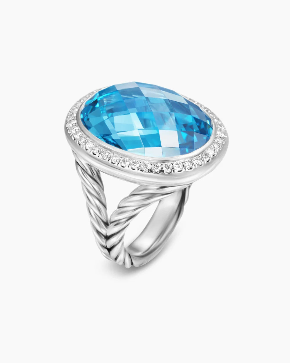 ALBION® OVAL RING Sterling Silver with Blue Topaz and Diamonds, 21mm