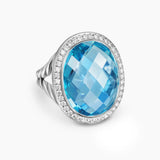 Albion® Oval Ring in Sterling Silver with Blue Topaz and Diamonds, 21mm