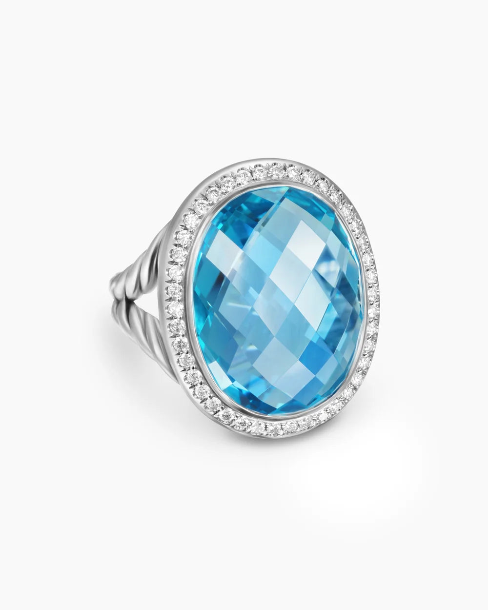 ALBION® OVAL RING Sterling Silver with Blue Topaz and Diamonds, 21mm