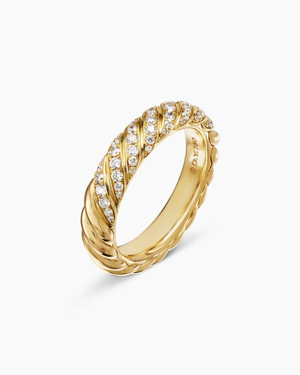 SCULPTED CABLE BAND RING 18K Yellow Gold with Diamonds, 4.6mm