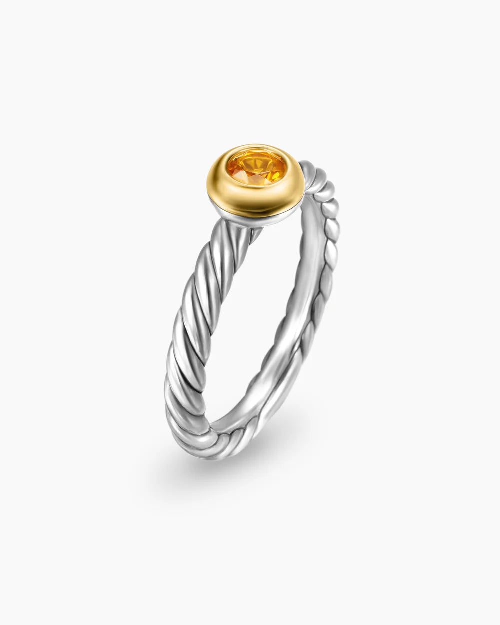 PETITE CABLE RING Sterling Silver with 14K Yellow Gold and Citrine, 2.8mm