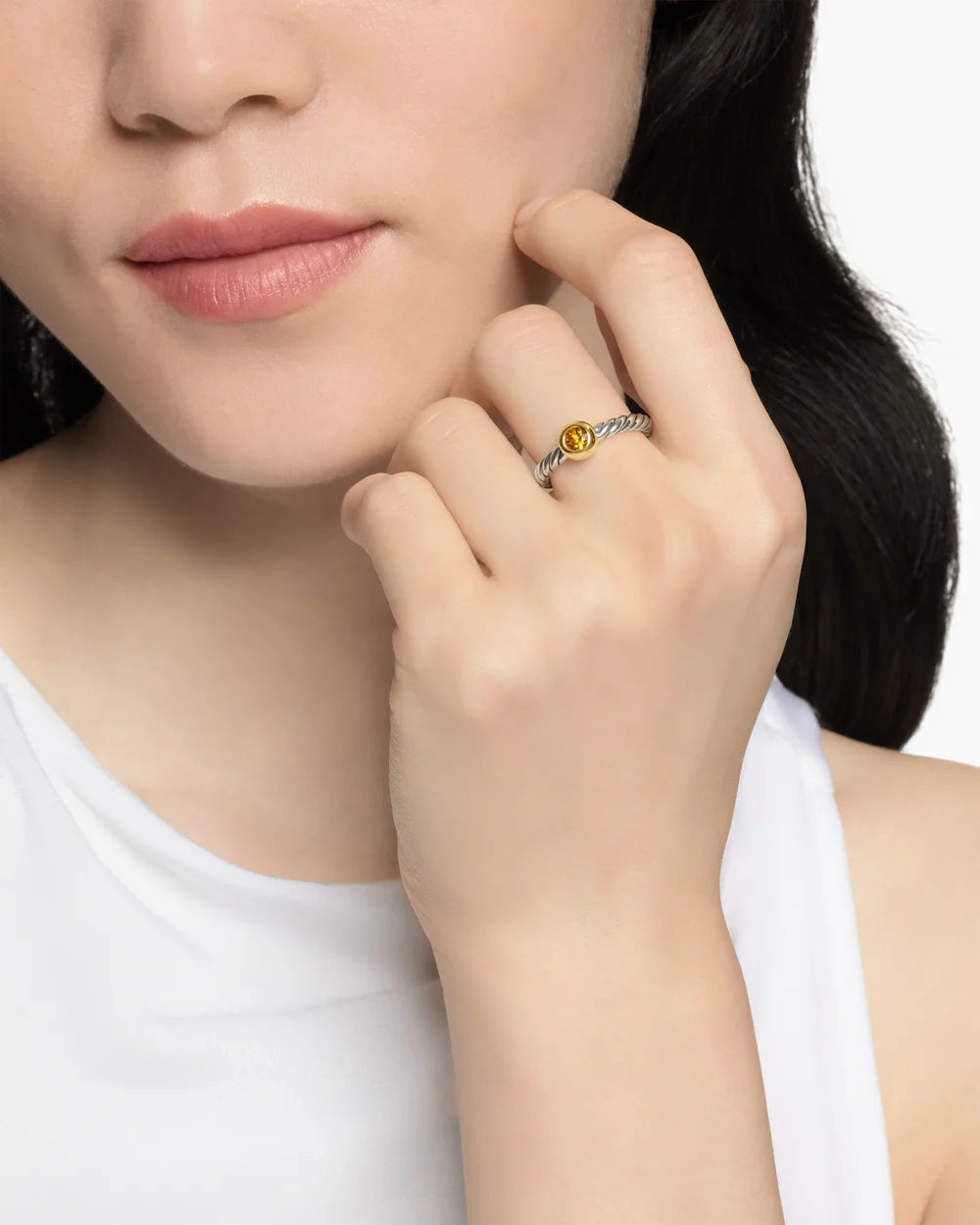 PETITE CABLE RING Sterling Silver with 14K Yellow Gold and Citrine, 2.8mm