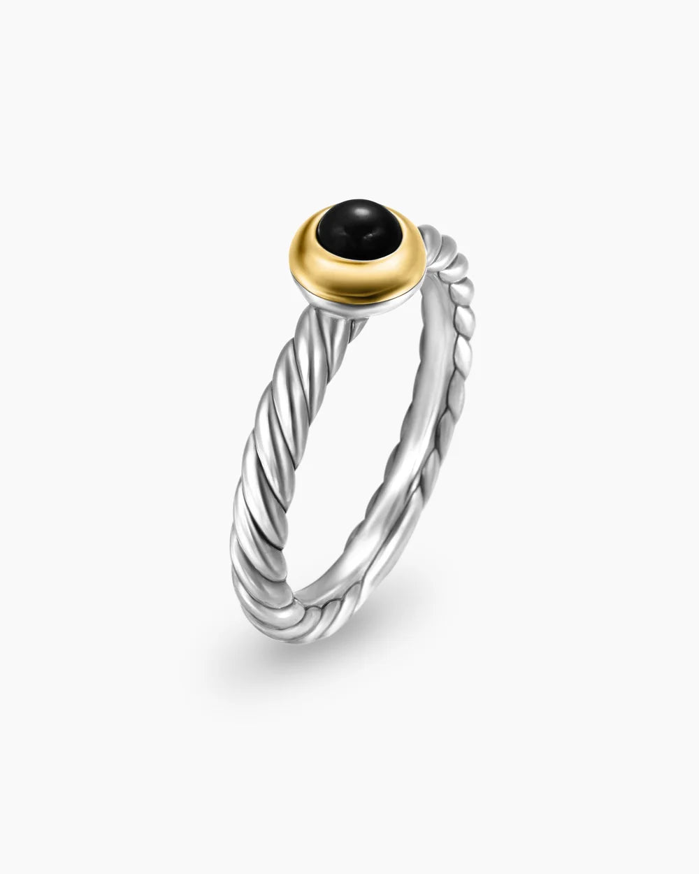 PETITE CABLE RING Sterling Silver with 14K Yellow Gold and Black Onyx, 2.8mm