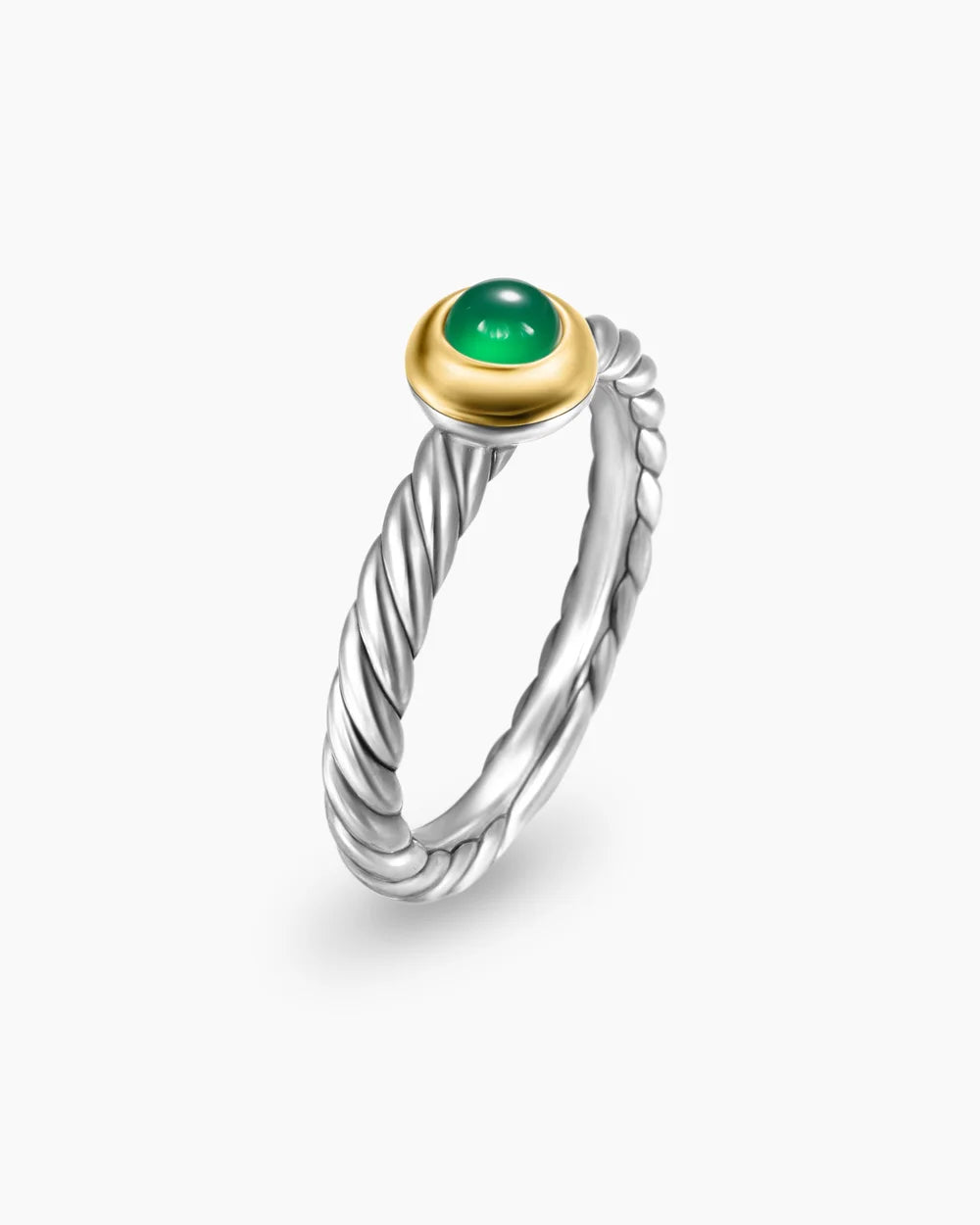PETITE CABLE RING Sterling Silver with 14K Yellow Gold and Green Onyx, 2.8mm