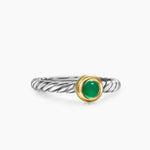 Petite Cable Ring in Sterling Silver with 14K Yellow Gold and Green Onyx, 2.8mm