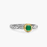 Petite Cable Ring in Sterling Silver with 14K Yellow Gold and Green Onyx, 2.8mm