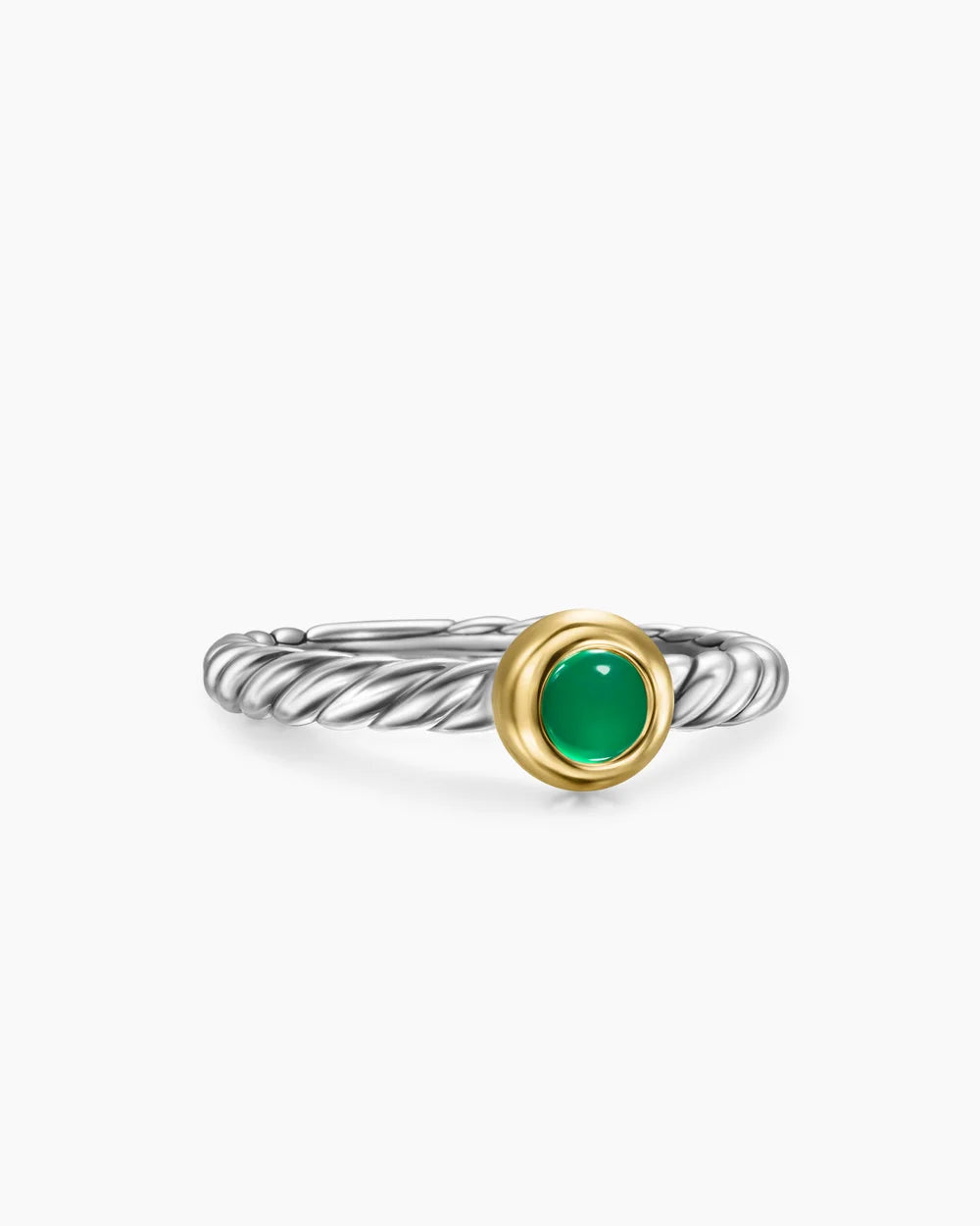 PETITE CABLE RING Sterling Silver with 14K Yellow Gold and Green Onyx, 2.8mm
