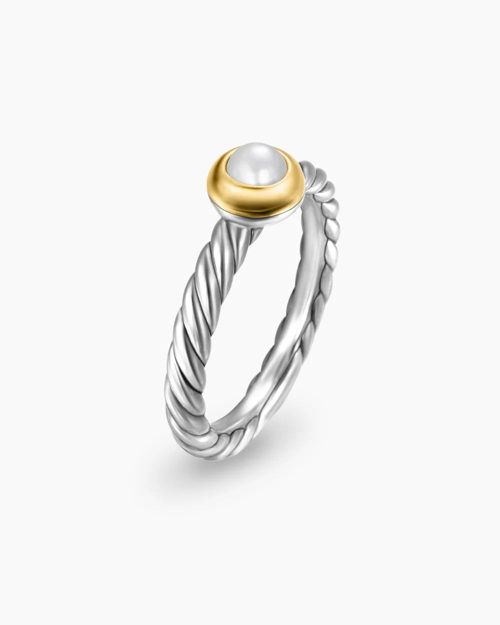 Petite Cable Ring Sterling Silver with 14K Yellow Gold and Pearl, 2.8mm