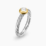 PETITE CABLE RING Sterling Silver with 14K Yellow Gold and Pearl, 2.8mm