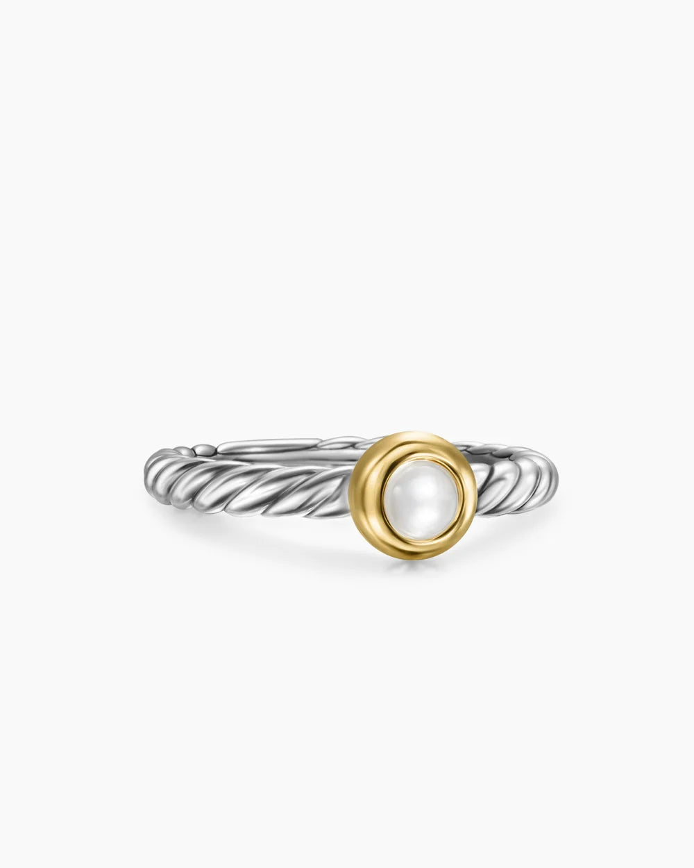 PETITE CABLE RING Sterling Silver with 14K Yellow Gold and Pearl, 2.8mm