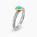 Petite Cable Ring in Sterling Silver with 14K Yellow Gold and Turquoise, 2.8mm