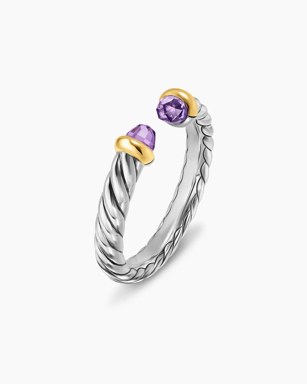 PETITE CABLE OPEN RING Sterling Silver with 14K Yellow Gold and Amethyst, 3.4mm