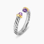 PETITE CABLE OPEN RING Sterling Silver with 14K Yellow Gold and Amethyst, 3.4mm
