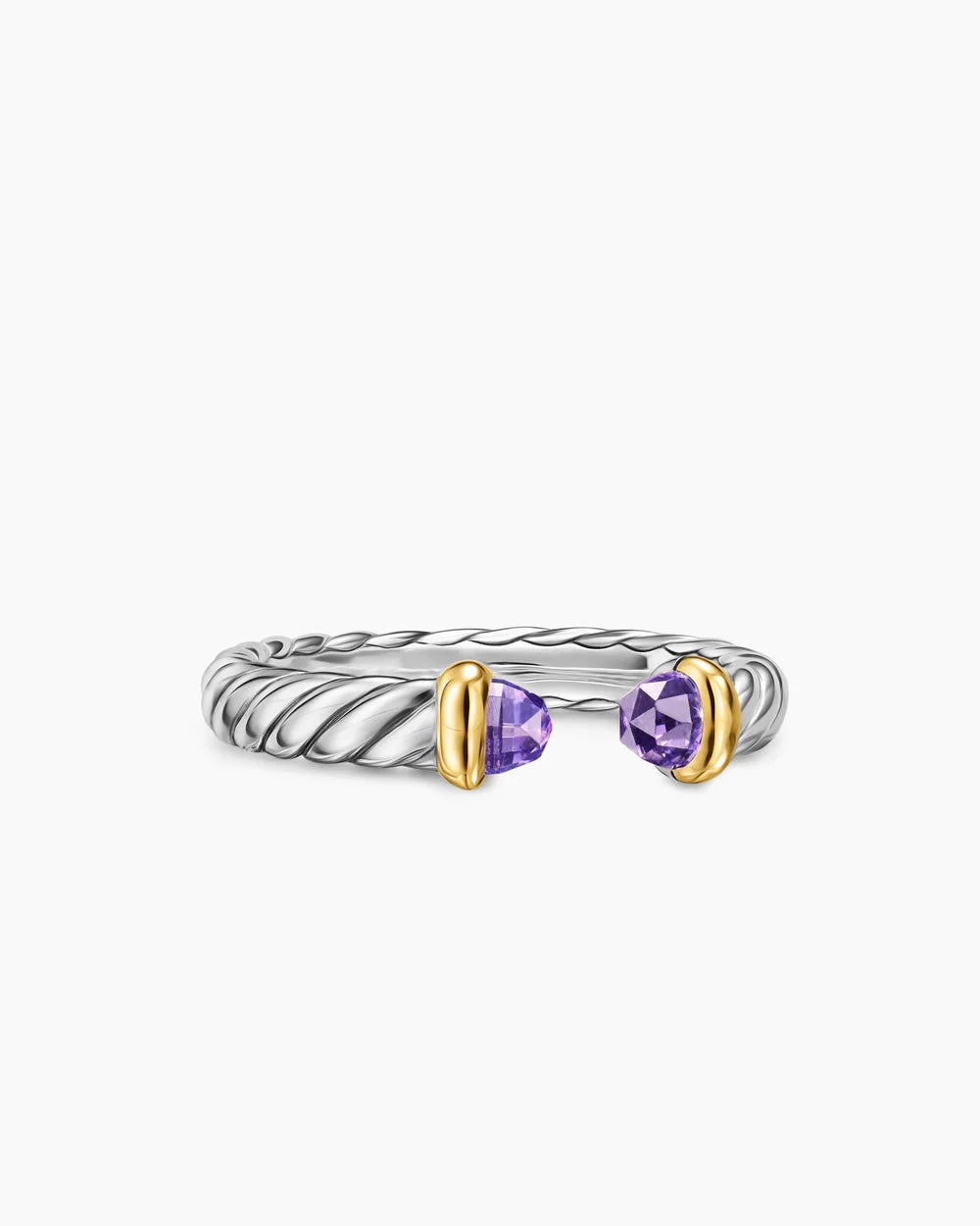 PETITE CABLE OPEN RING Sterling Silver with 14K Yellow Gold and Amethyst, 3.4mm