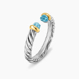 PETITE CABLE OPEN RING Sterling Silver with 14K Yellow Gold and Blue Topaz, 3.4mm