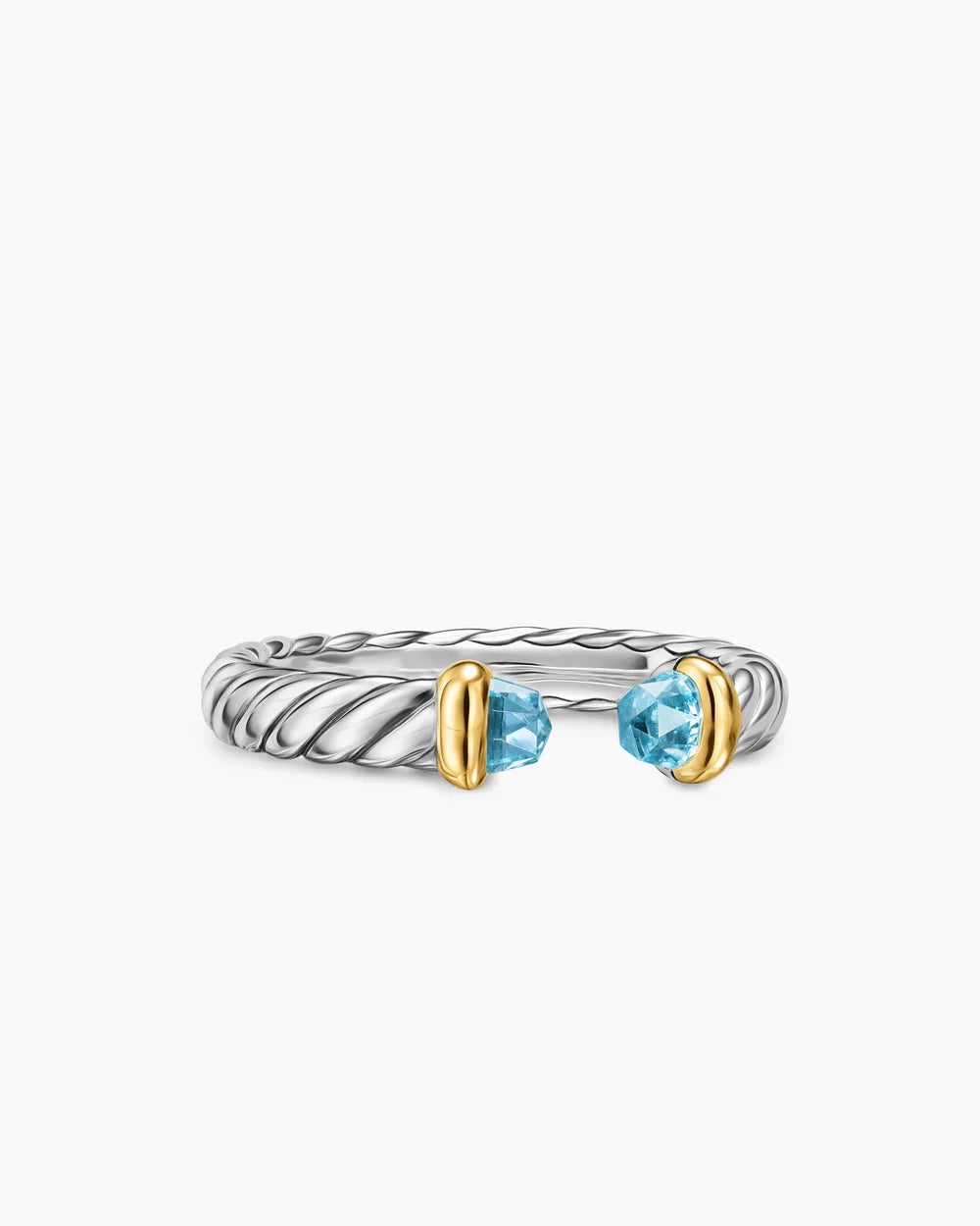 PETITE CABLE OPEN RING Sterling Silver with 14K Yellow Gold and Blue Topaz, 3.4mm