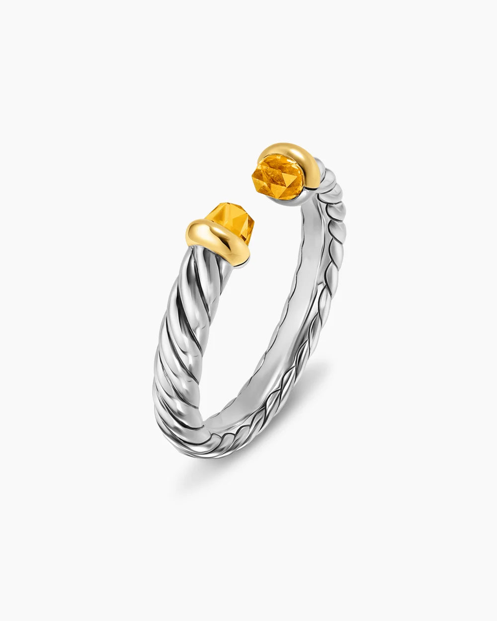 Petite Cable Open Ring Sterling Silver with 14K Yellow Gold and Citrine, 3.4mm