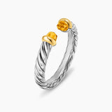 Petite Cable Open Ring Sterling Silver with 14K Yellow Gold and Citrine, 3.4mm