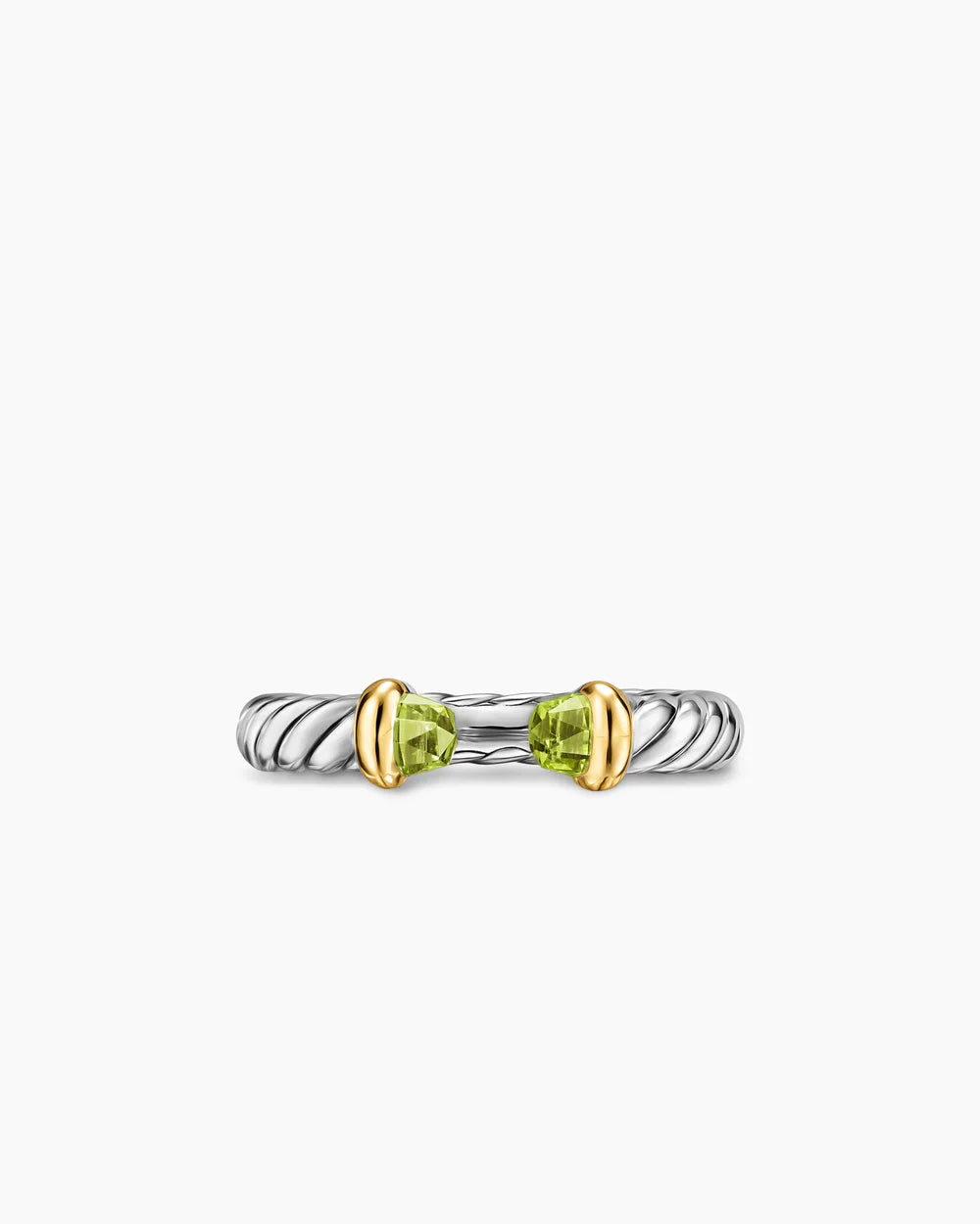 PETITE CABLE OPEN RING Sterling Silver with 14K Yellow Gold and Peridot, 3.4mm