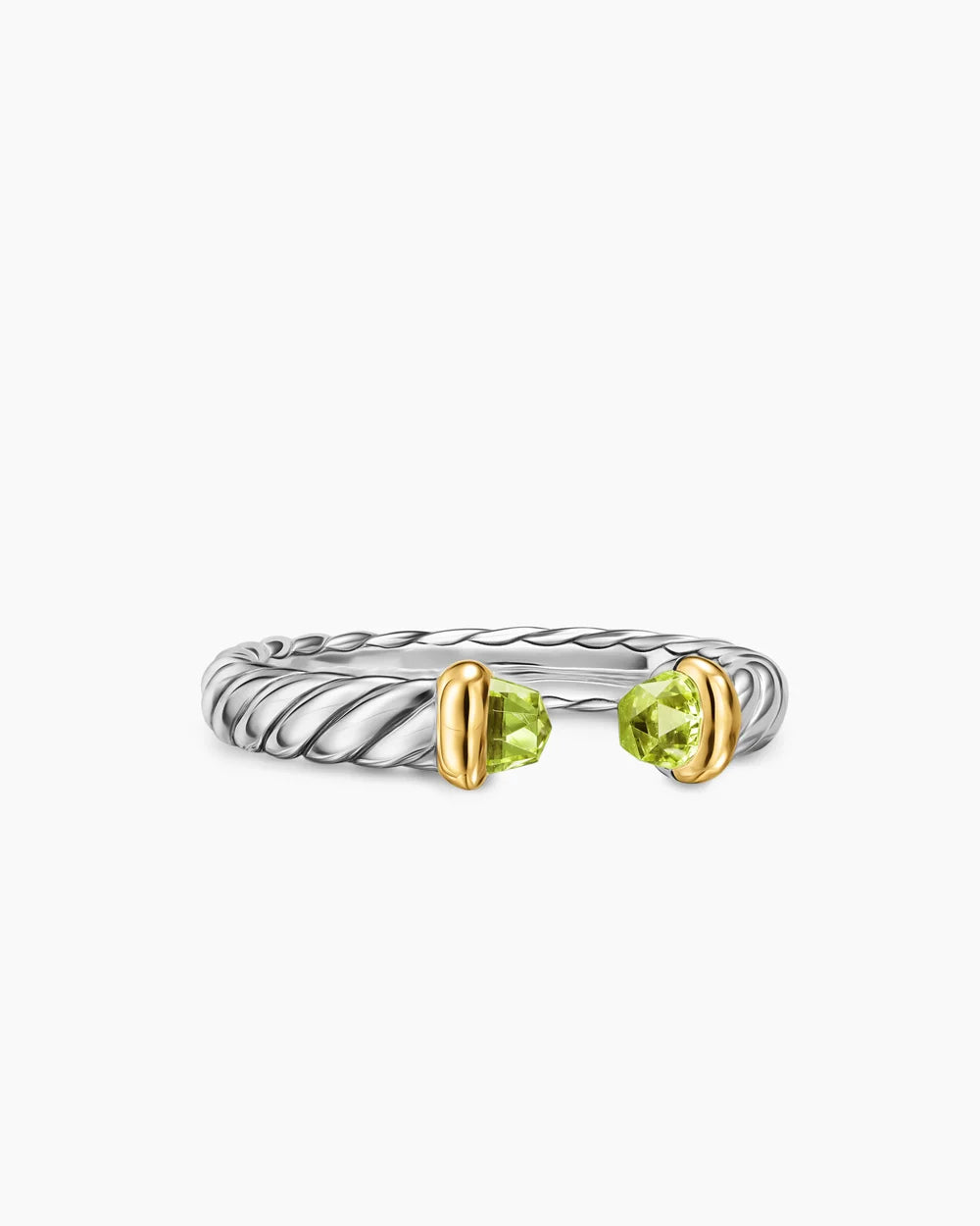 PETITE CABLE OPEN RING Sterling Silver with 14K Yellow Gold and Peridot, 3.4mm
