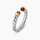PETITE CABLE OPEN RING Sterling Silver with 14K Yellow Gold and Rhodolite Garnet, 3.4mm