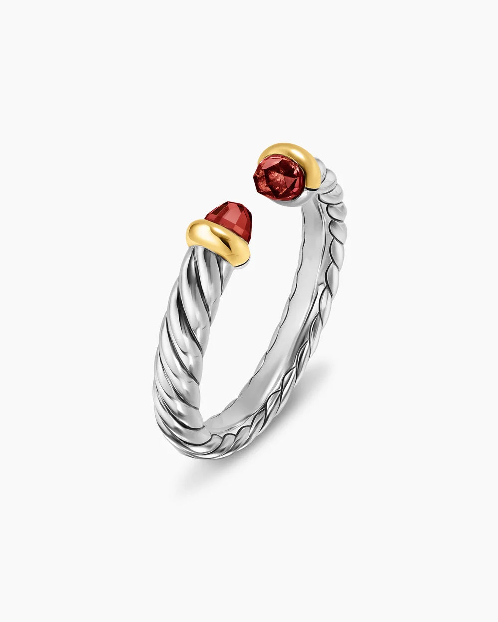 PETITE CABLE OPEN RING Sterling Silver with 14K Yellow Gold and Rhodolite Garnet, 3.4mm