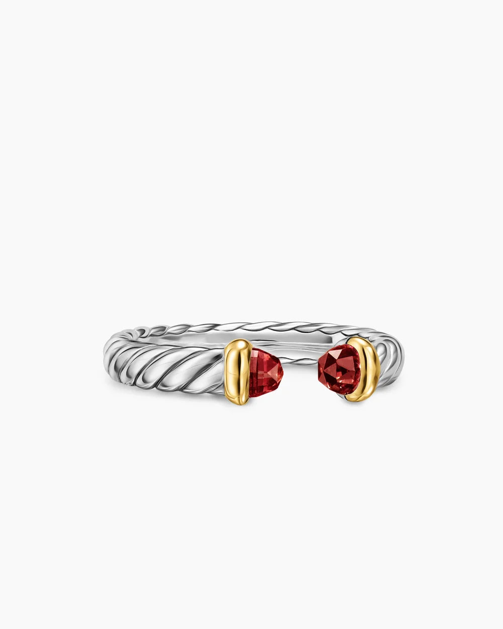 PETITE CABLE OPEN RING Sterling Silver with 14K Yellow Gold and Rhodolite Garnet, 3.4mm