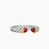 PETITE CABLE OPEN RING Sterling Silver with 14K Yellow Gold and Rhodolite Garnet, 3.4mm