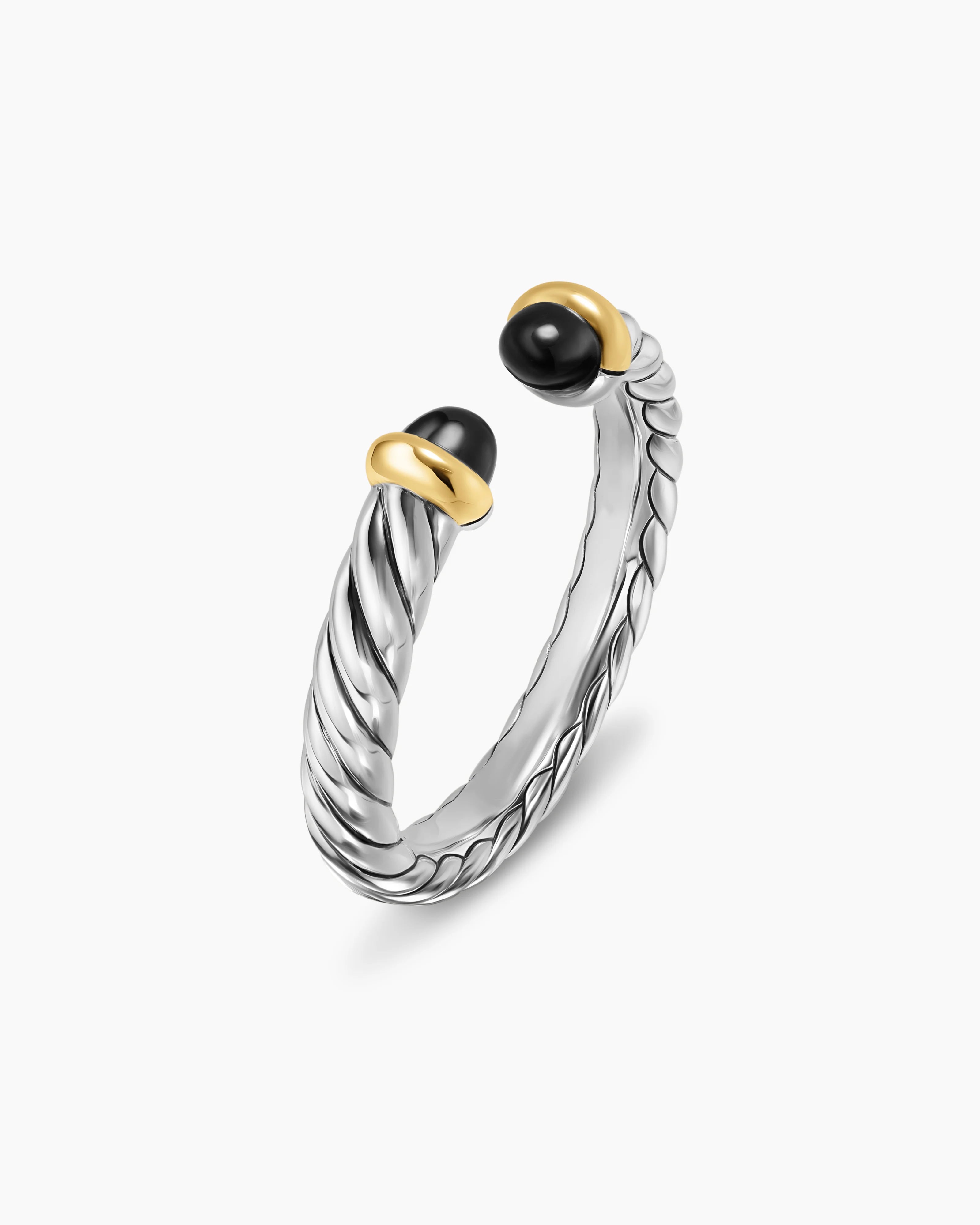 PETITE CABLE OPEN RING Sterling Silver with 14K Yellow Gold and Black Onyx, 3.4mm