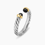 PETITE CABLE OPEN RING Sterling Silver with 14K Yellow Gold and Black Onyx, 3.4mm