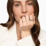 PETITE CABLE OPEN RING Sterling Silver with 14K Yellow Gold and Black Onyx, 3.4mm