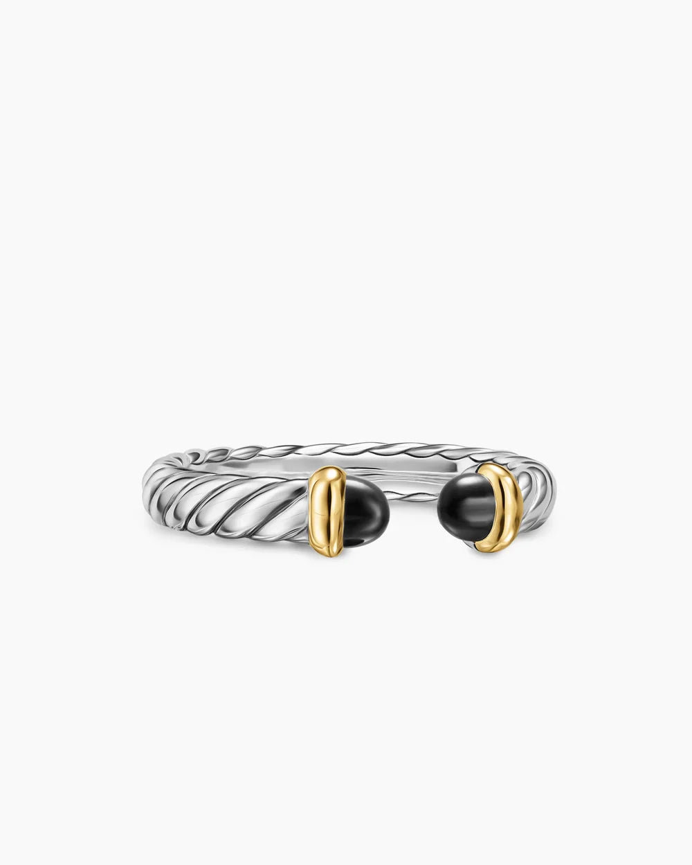 PETITE CABLE OPEN RING Sterling Silver with 14K Yellow Gold and Black Onyx, 3.4mm