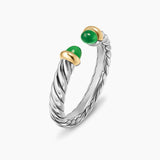 Petite Cable Open Ring Sterling Silver with 14K Yellow Gold and Green Onyx, 3.4mm