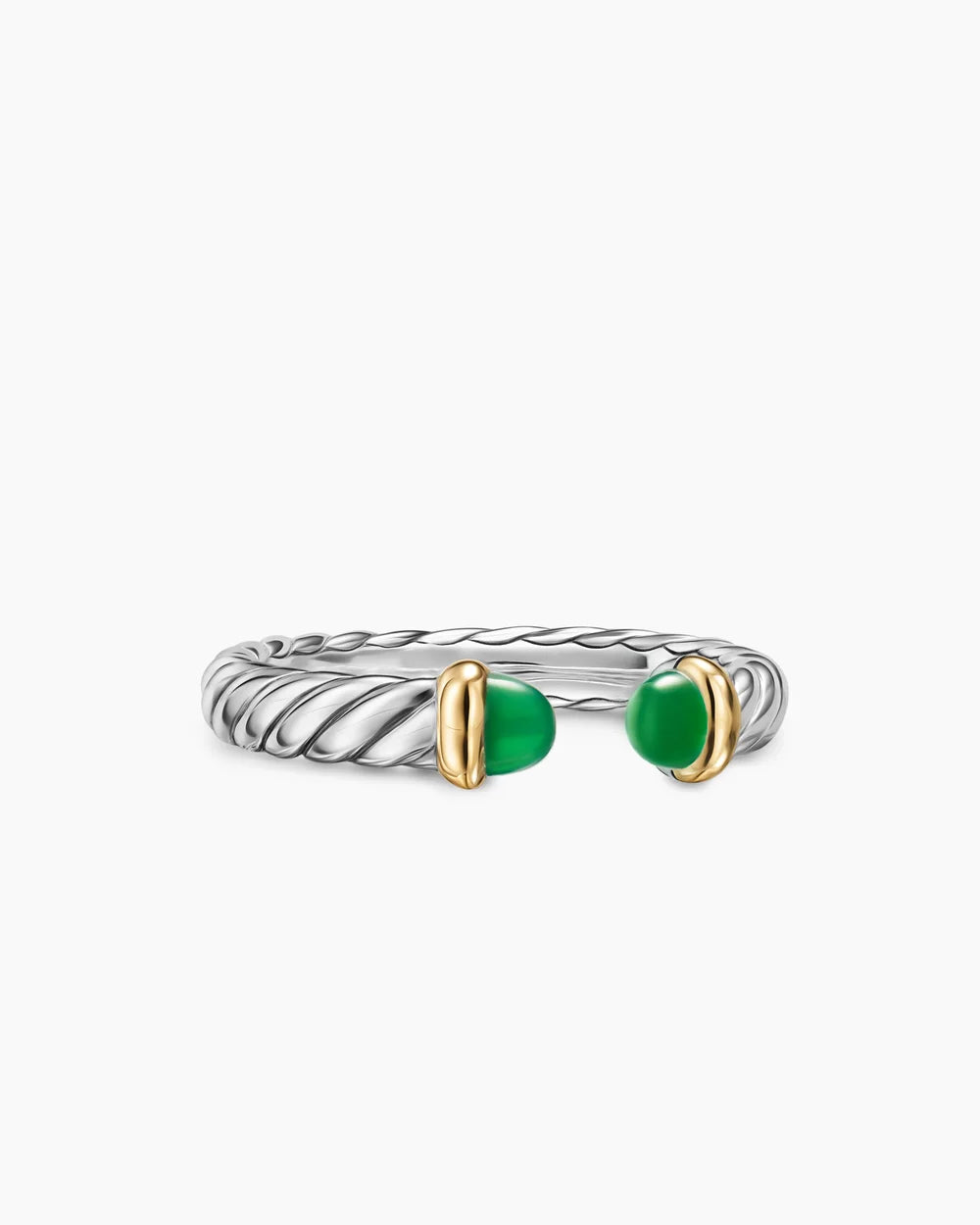 Petite Cable Open Ring Sterling Silver with 14K Yellow Gold and Green Onyx, 3.4mm