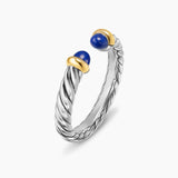Petite Cable Open Ring Sterling Silver with 14K Yellow Gold and Lapis, 3.4mm