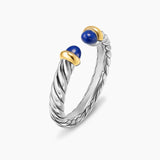 PETITE CABLE OPEN RING Sterling Silver with 14K Yellow Gold and Lapis, 3.4mm