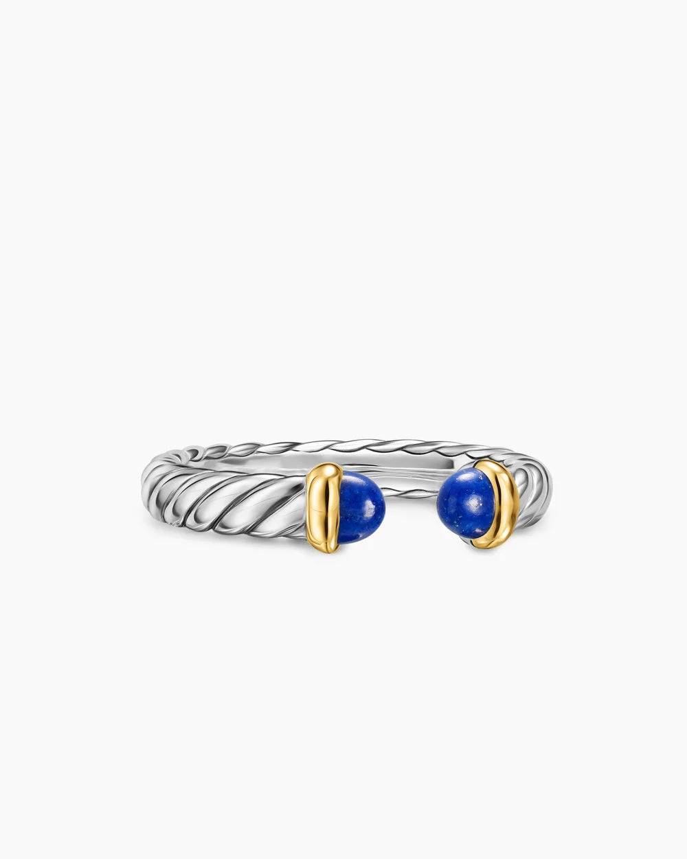 Petite Cable Open Ring Sterling Silver with 14K Yellow Gold and Lapis, 3.4mm
