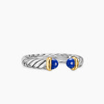 Petite Cable Open Ring Sterling Silver with 14K Yellow Gold and Lapis, 3.4mm