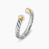 PETITE CABLE OPEN RING Sterling Silver with 14K Yellow Gold and Pearls, 3.4mm