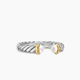 PETITE CABLE OPEN RING Sterling Silver with 14K Yellow Gold and Pearls, 3.4mm